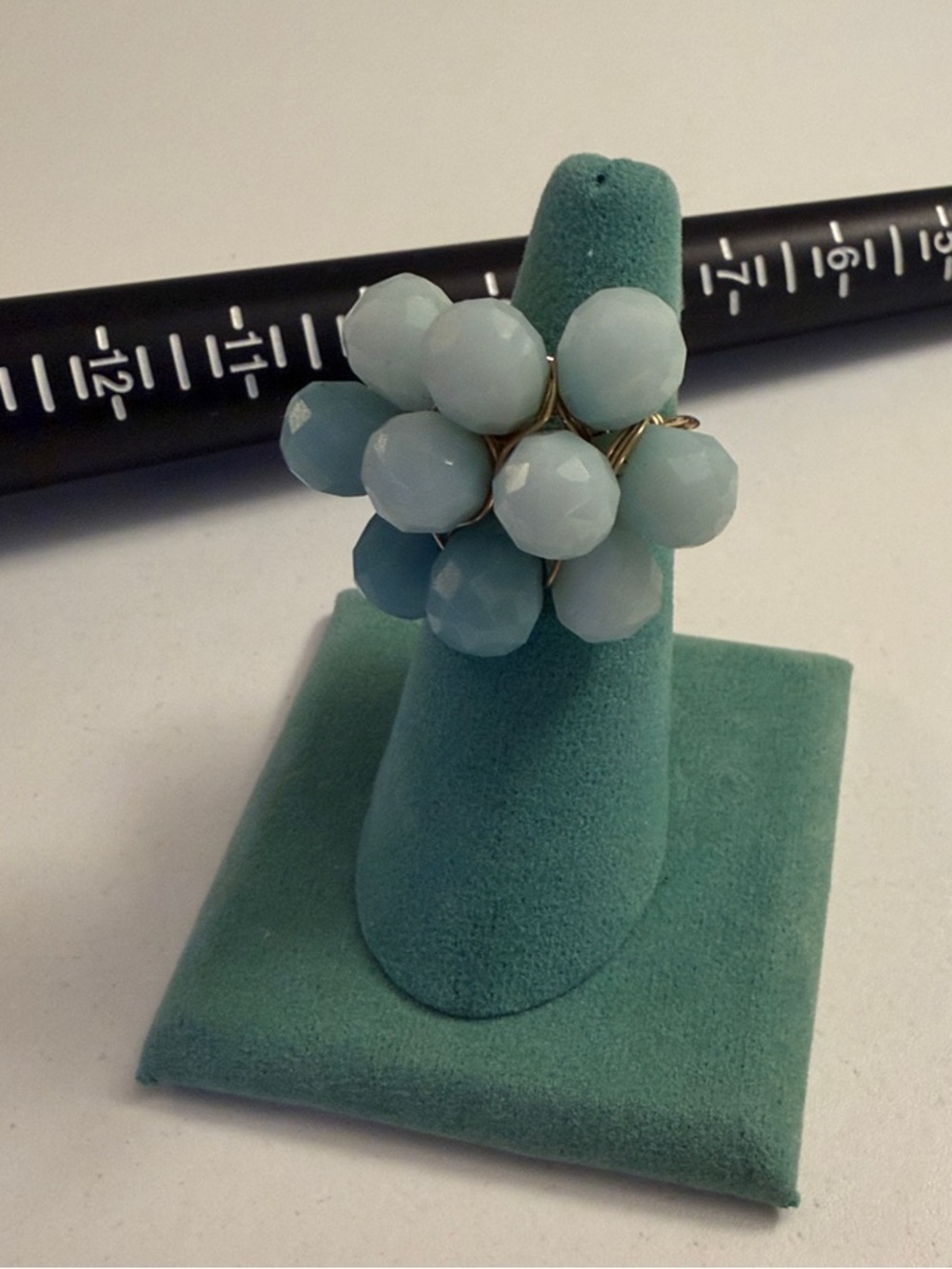 Cluster Bead Statement Ring in Seafoam Green with Gold Wire
